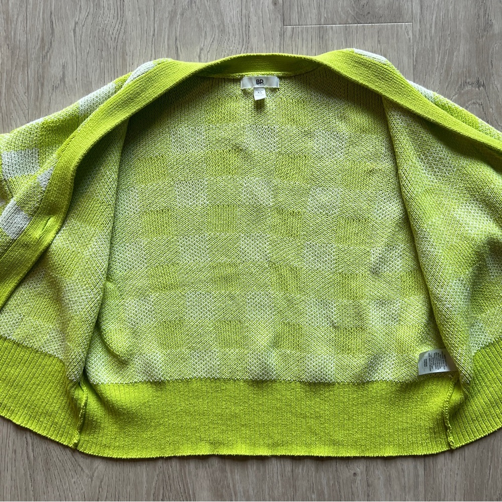 NORDSTROM BP Neon Checkered Plaid Oversized Crop Cardigan Sweater 100% Cotton - Picture 3 of 7